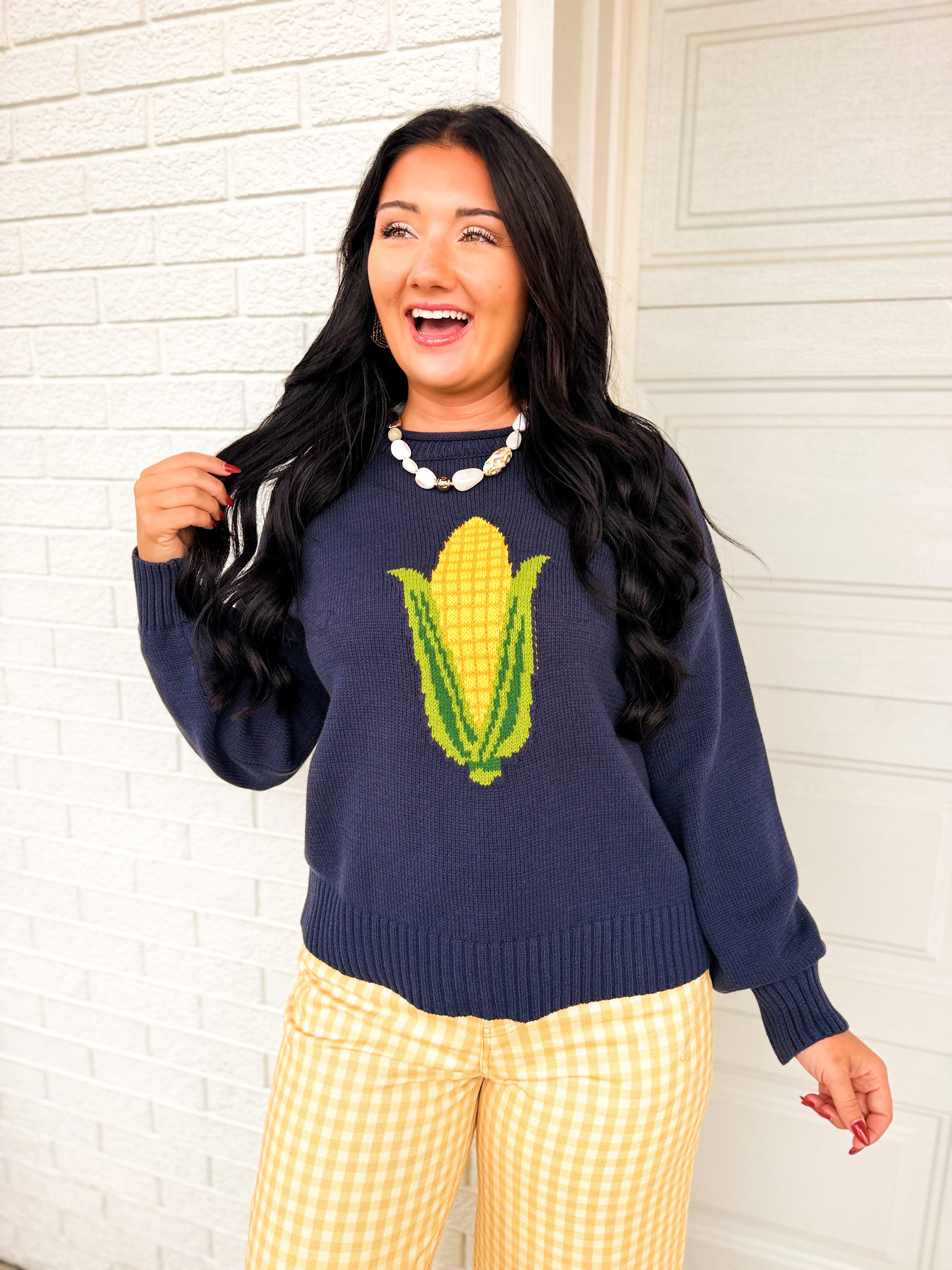 Corn Knit Pullover Sweater - Navy - Lace and Grace Boutique