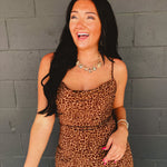 Leopard Print Criss Cross Maxi Dress - Mocha Mousse - Lace and Grace Boutique