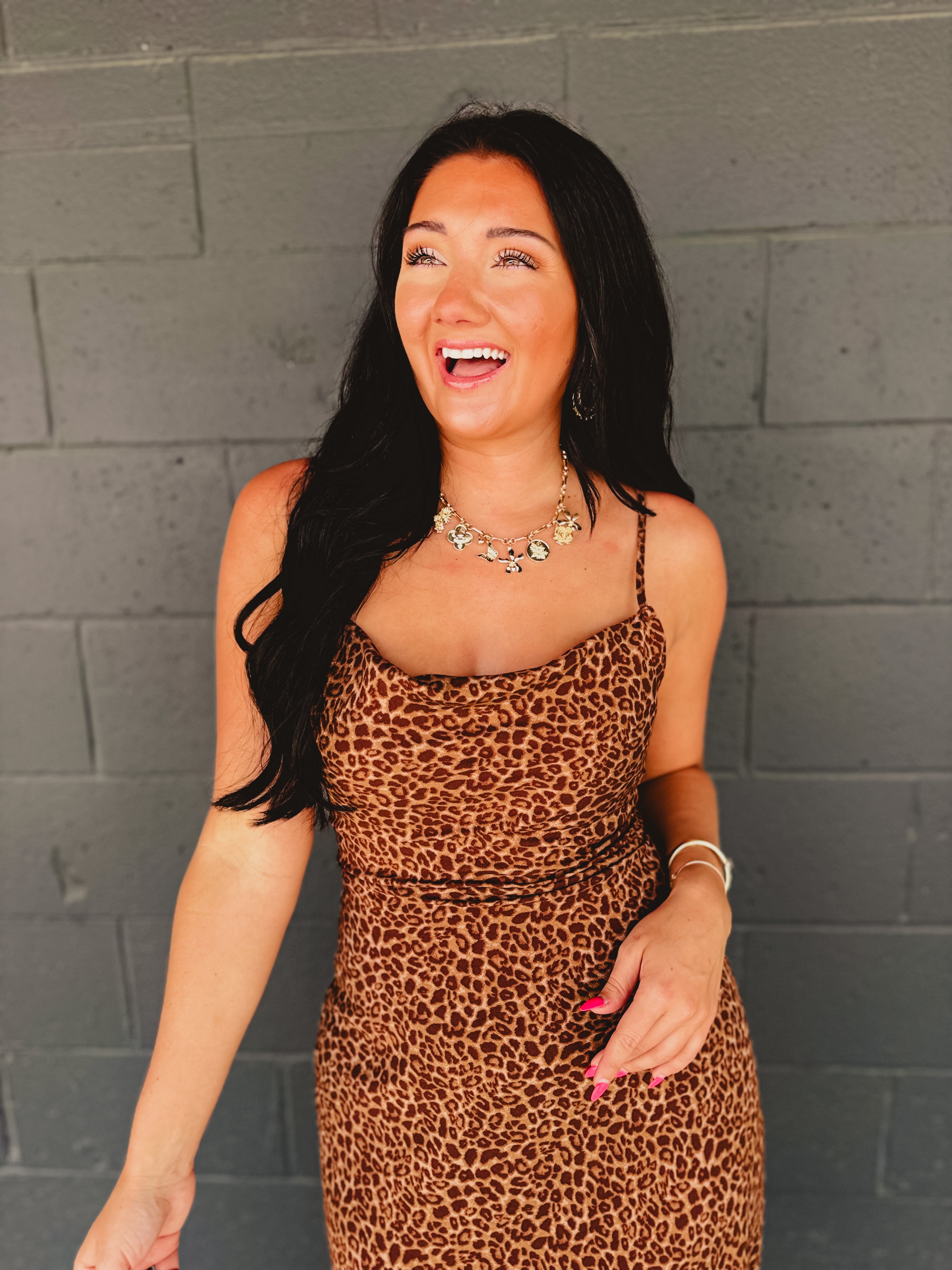 Leopard Print Criss Cross Maxi Dress - Mocha Mousse - Lace and Grace Boutique
