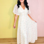 Flowy Flutter Sleeve Maxi Dress - Vintage Cream - Lace and Grace Boutique