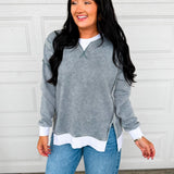 Fleece Acid Washed Contrast Trim Pullover - Ash Jade