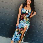 Floral Satin Slip Maxi Dress - Blue Multi - Lace and Grace Boutique