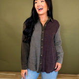 Multicolor Checkered Button Up Distressed Washed Top