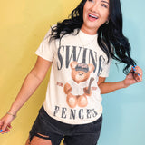 Swing Over Fences Teddy Baseball Graphic Tee - Ivory - Lace and Grace Boutique