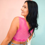 POL Lace Detail Cropped Tank Top - Fuchsia - Lace and Grace Boutique