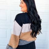 Color Block Knit Pullover Sweater - Black Combo