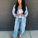 POL Crochet Knit Weave Cardigan - Blue - Lace and Grace Boutique