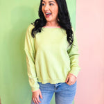 Contrast Edge Boat Neck Sweater - Matcha/Melon - Lace and Grace Boutique