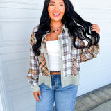 Oli & Hali Washed Plaid Mix Button Up Shirt - Olive Combo