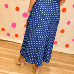 Polka Dot Silky Satin Midi Skirt - Navy/Ivory - Lace and Grace Boutique