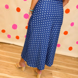 Polka Dot Silky Satin Midi Skirt - Navy/Ivory - Lace and Grace Boutique