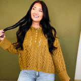 Chunky Cable Knit Henley Sweater - Camel - Lace and Grace Boutique