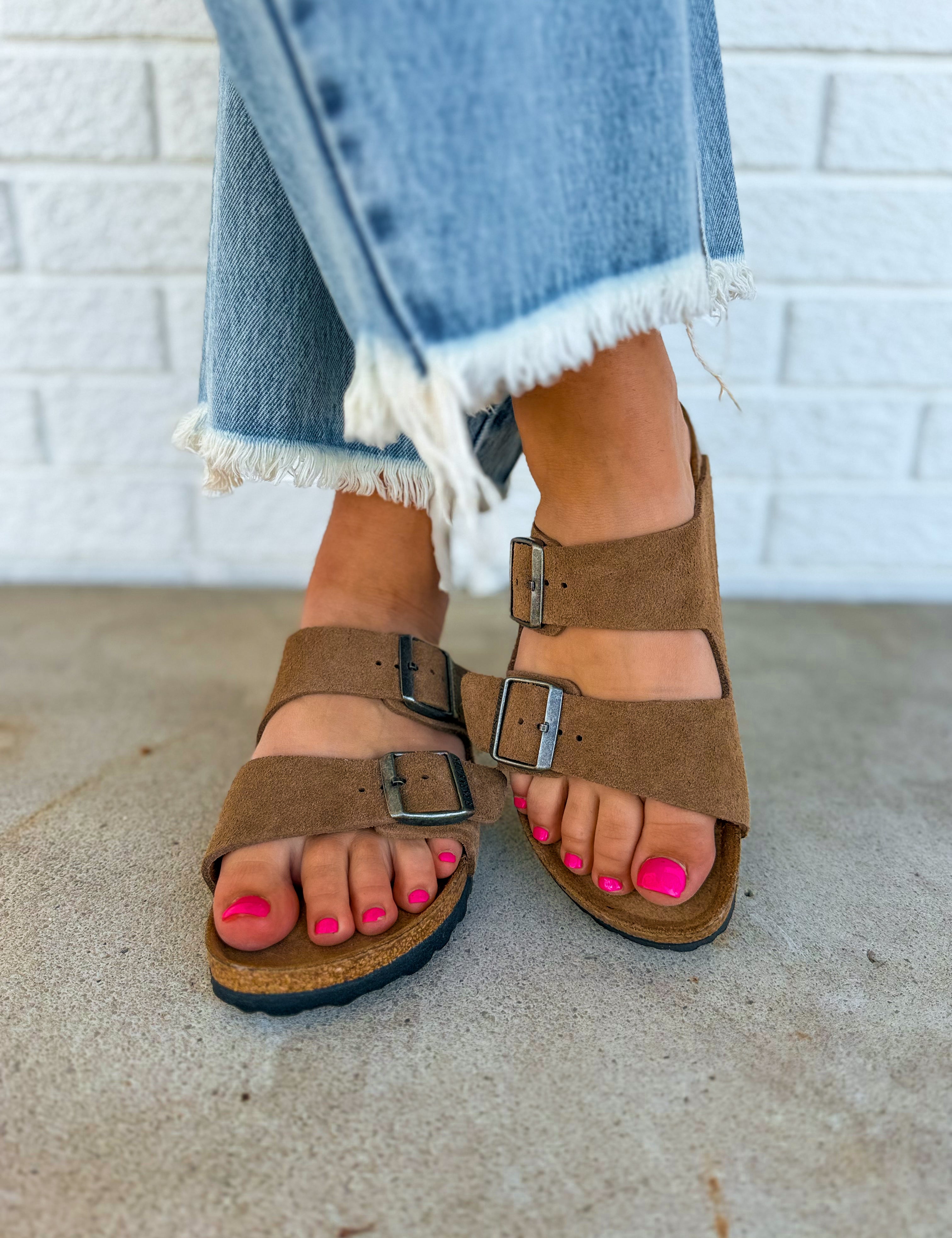 Birkenstock Arizona Suede Leather Sandal - Dark Tea - Lace and Grace Boutique