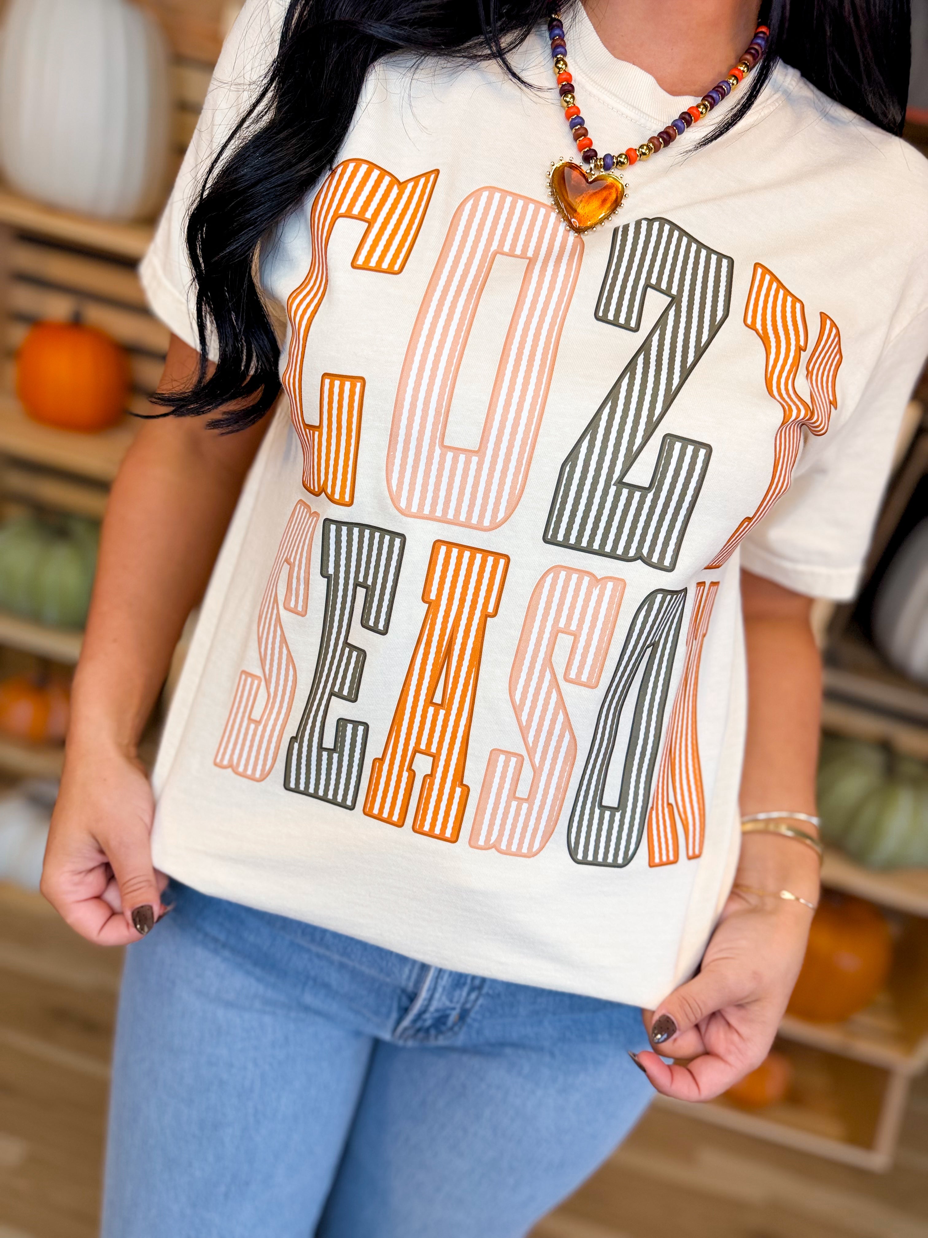 Cozy Season Graphic Tee - Ivory - Lace and Grace Boutique