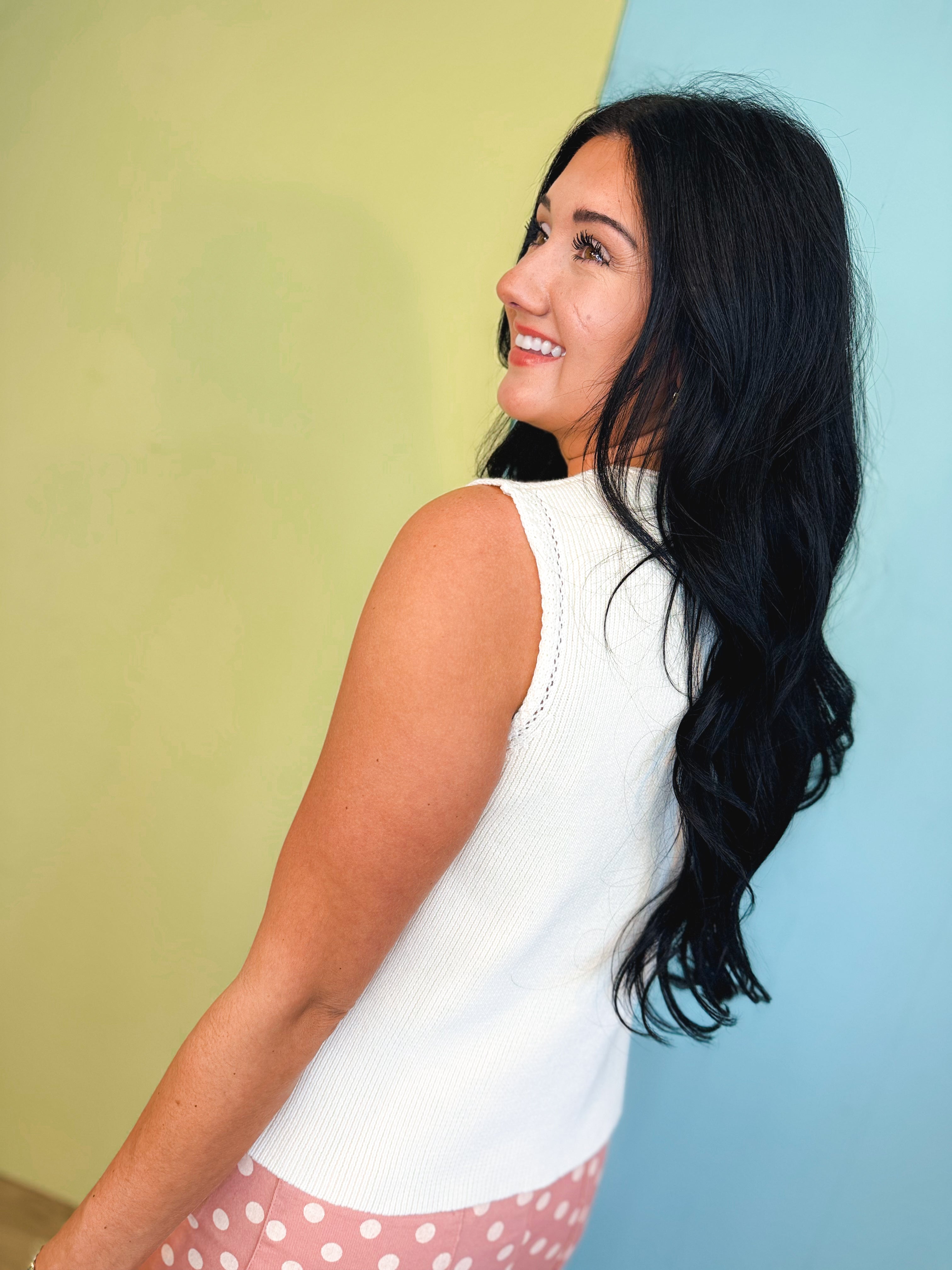 Golden Flower Button Detail Knit Vest - Ivory - Lace and Grace Boutique