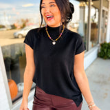 Mock Neck Short Sleeve Knit Sweater Top - Black