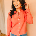 Raw Edge Neckline Button-Up Cardigan - Sunkist - Lace and Grace Boutique