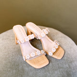 The Feliza Floral Raffia Heels - Natural