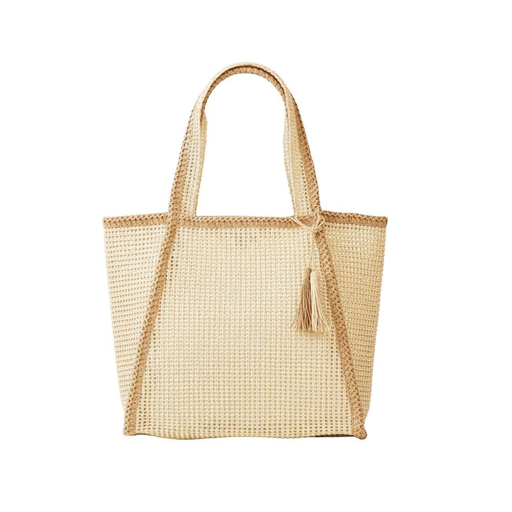 Two Tone Woven Straw Tote Bag - Lace and Grace Boutique
