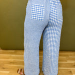 Mixed Gingham Straight Leg Pants - Blue/White - Lace and Grace Boutique