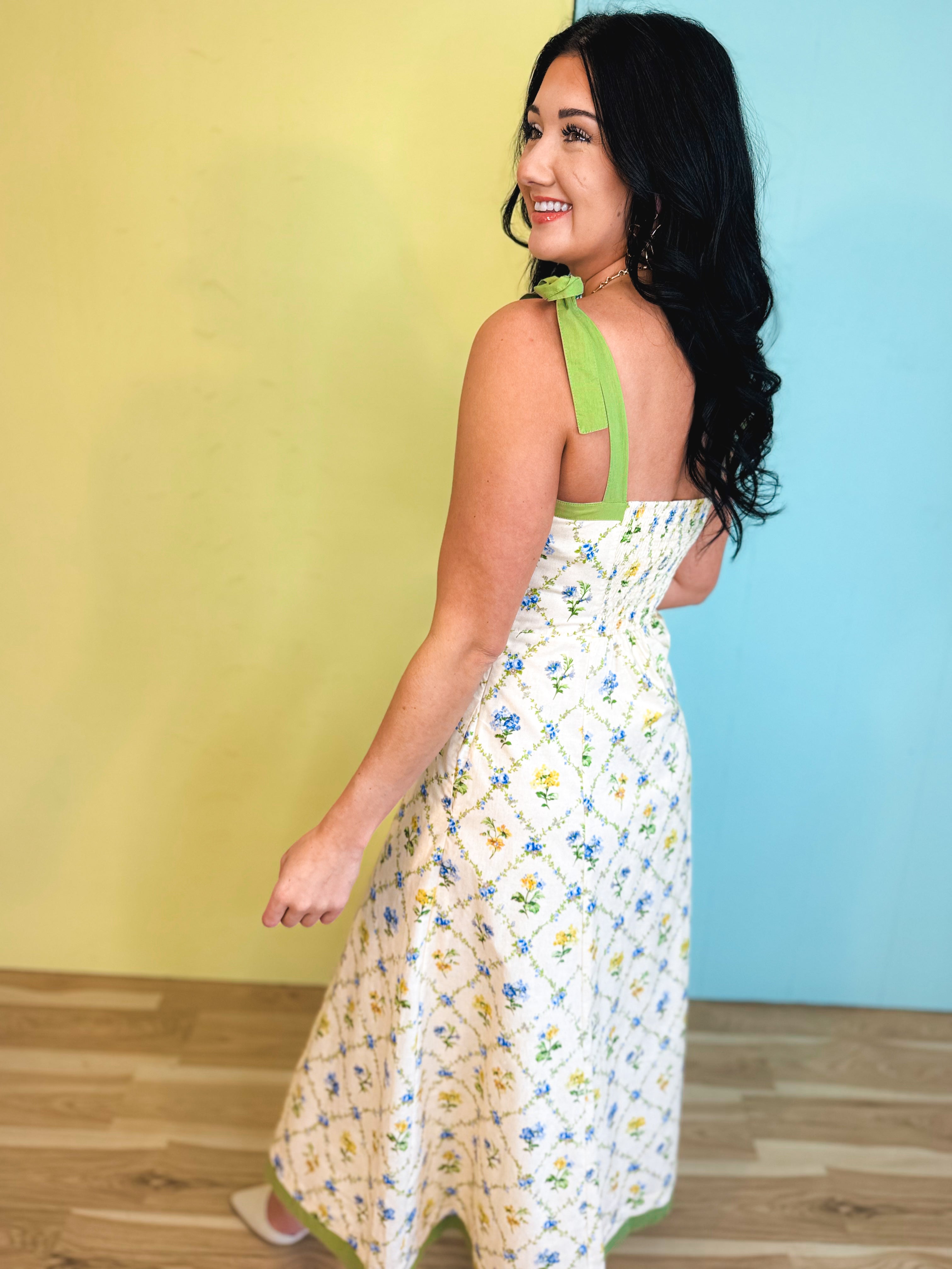 Contrast Tie Floral Maxi Dress - Wildflower - Lace and Grace Boutique