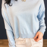 Basic Drop Shoulder Crewneck Sweater - Sky