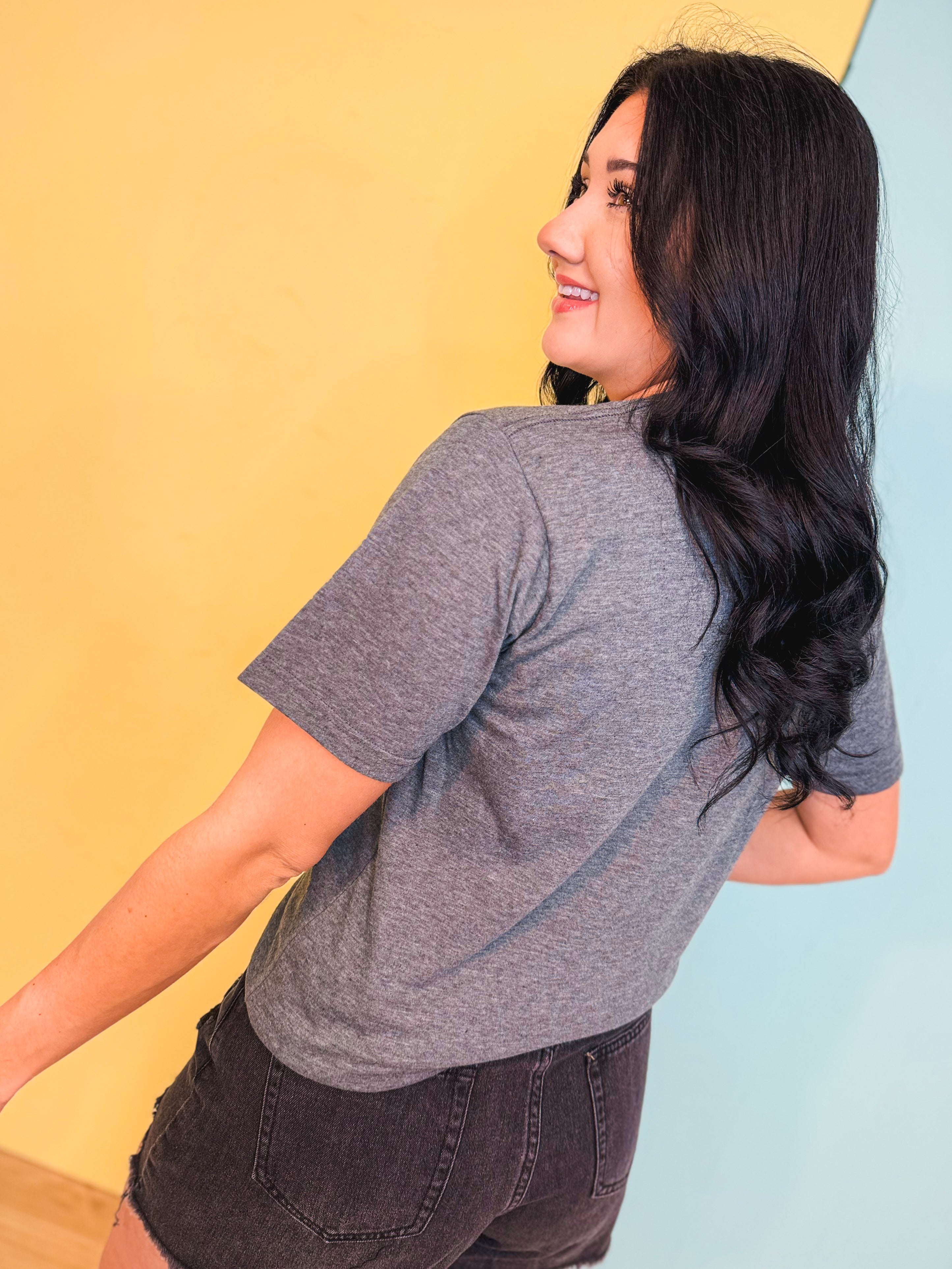 Play Ball Baseball Graphic Tee - Heather Charcoal - Lace and Grace Boutique