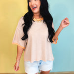 Striped Contrast Drop Sleeve Tee - Linen Multi - Lace and Grace Boutique