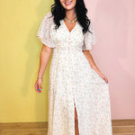 Flowy Flutter Sleeve Maxi Dress - Vintage Cream - Lace and Grace Boutique