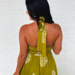 Smocked Border Print Maxi Dress - Olive Palm - Lace and Grace Boutique