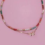 Colorful Layered Beaded Bow Charm Necklace - Lace and Grace Boutique