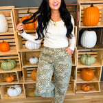 Paisley Print Relaxed Fit Barrel Pants - Antique Olive - Lace and Grace Boutique