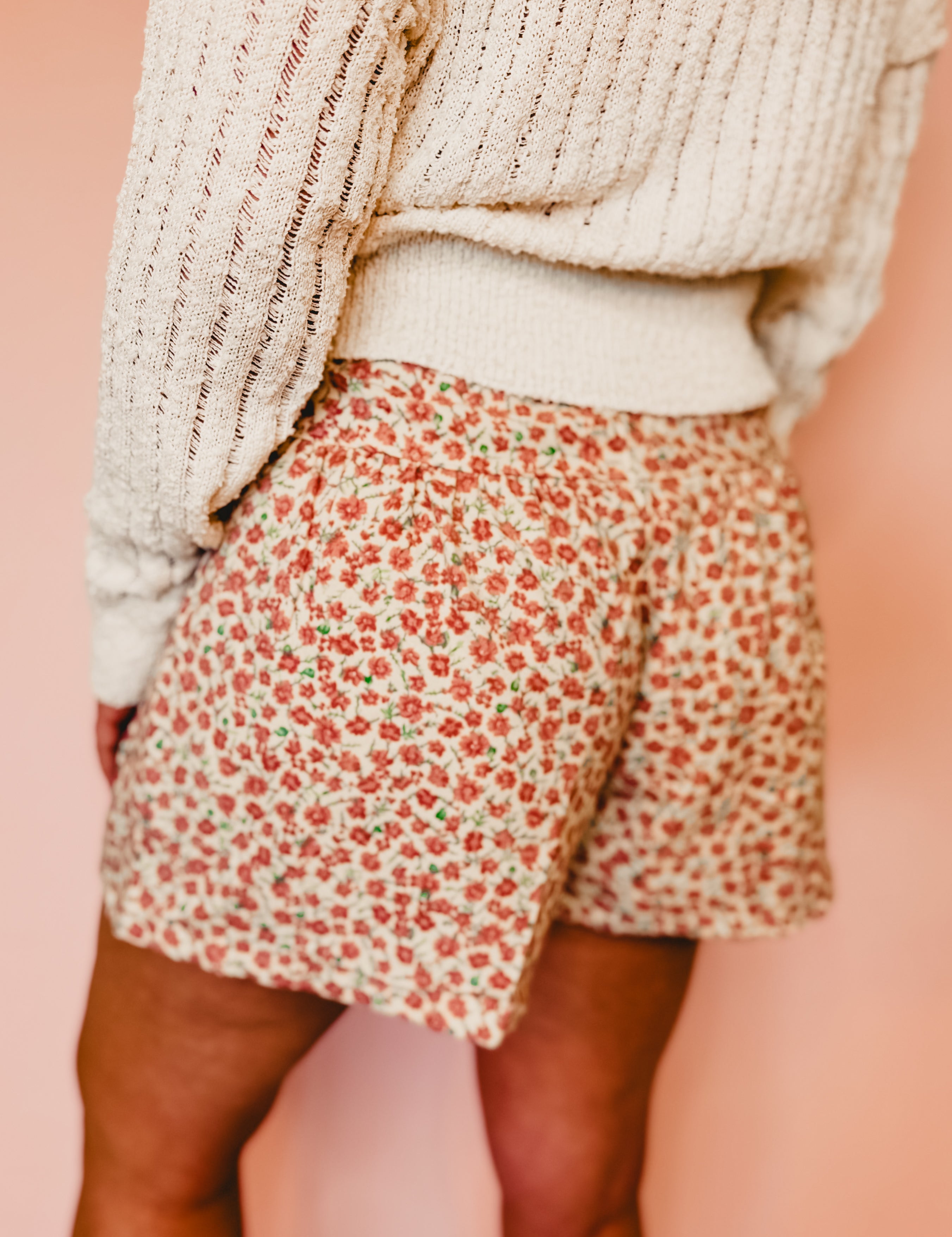 Floral Wide Leg Shorts - Cream/Mauve - Lace and Grace Boutique