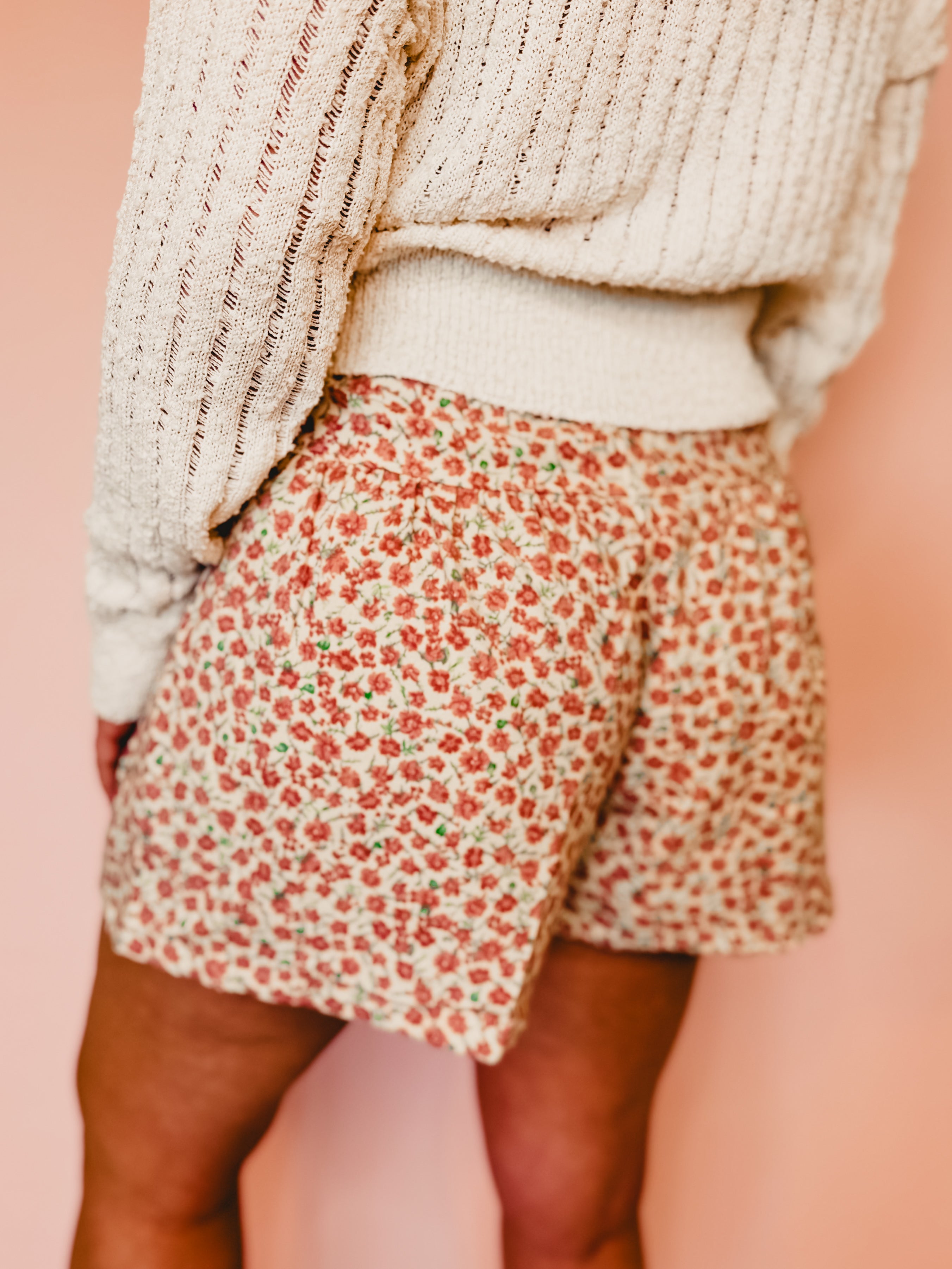Floral Wide Leg Shorts - Cream/Mauve - Lace and Grace Boutique