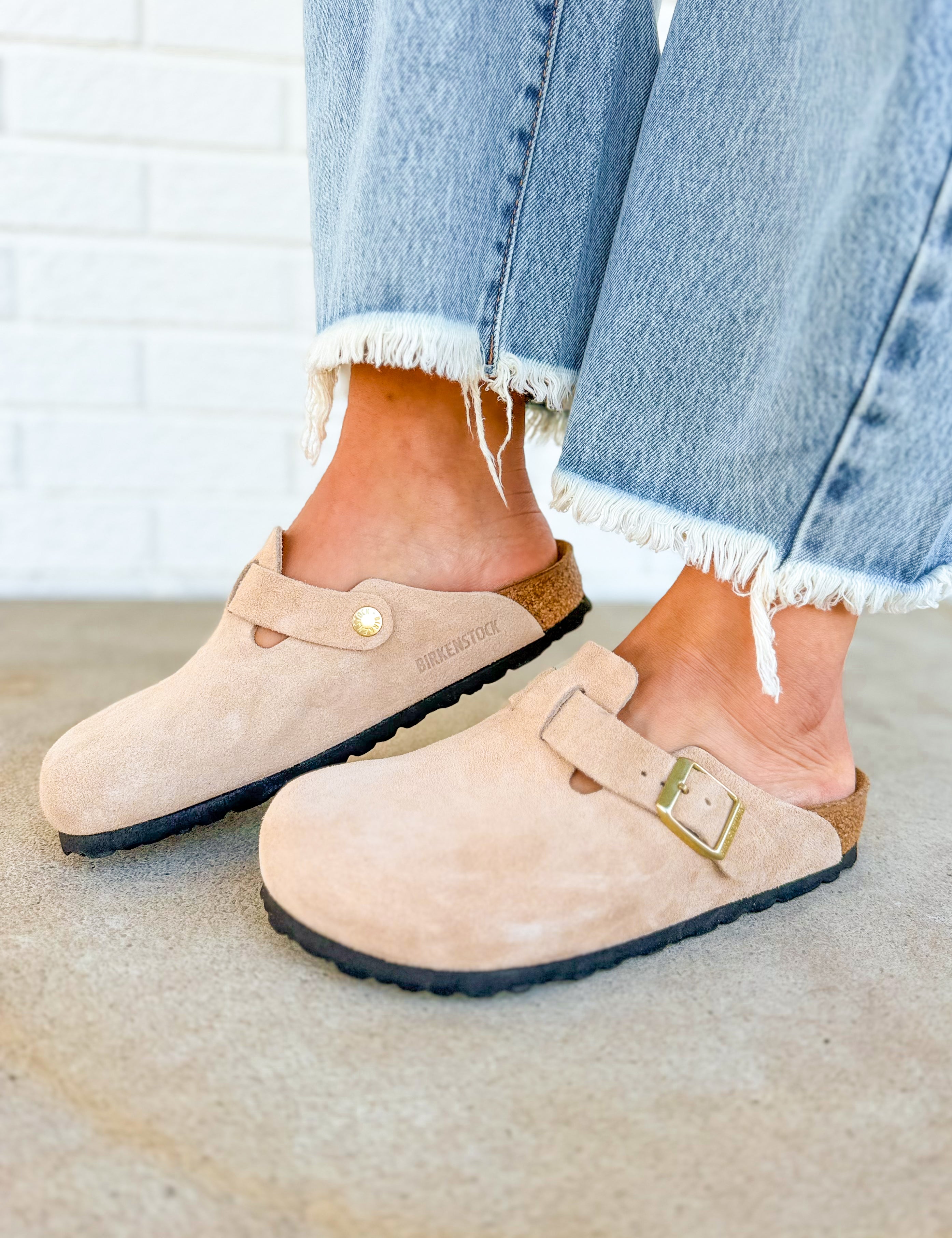 Birkenstock Boston Suede Leather Clog - Sandcastle - Lace and Grace Boutique