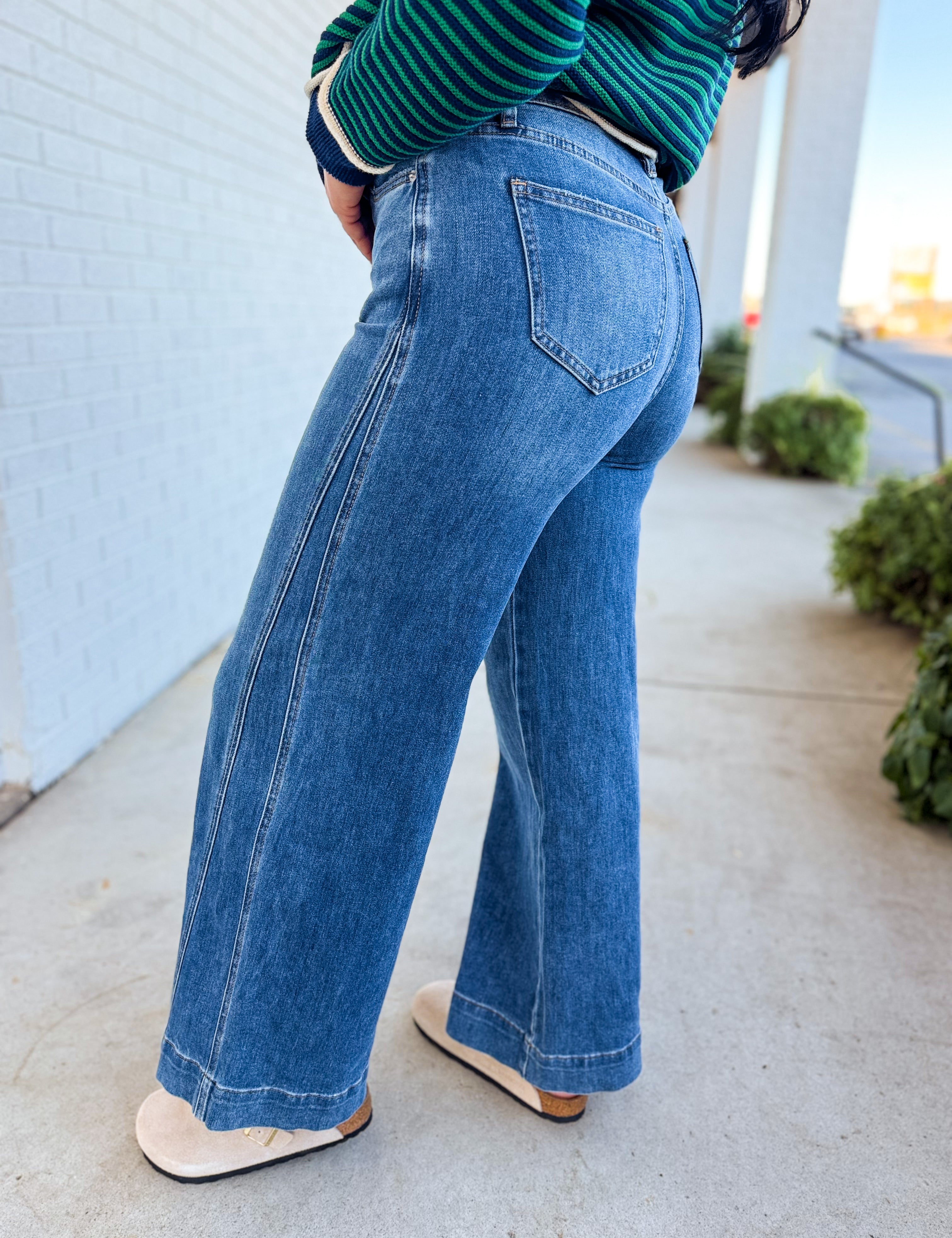 Mica High Rise Wide Leg Panel Denim Jeans - Medium - Lace and Grace Boutique
