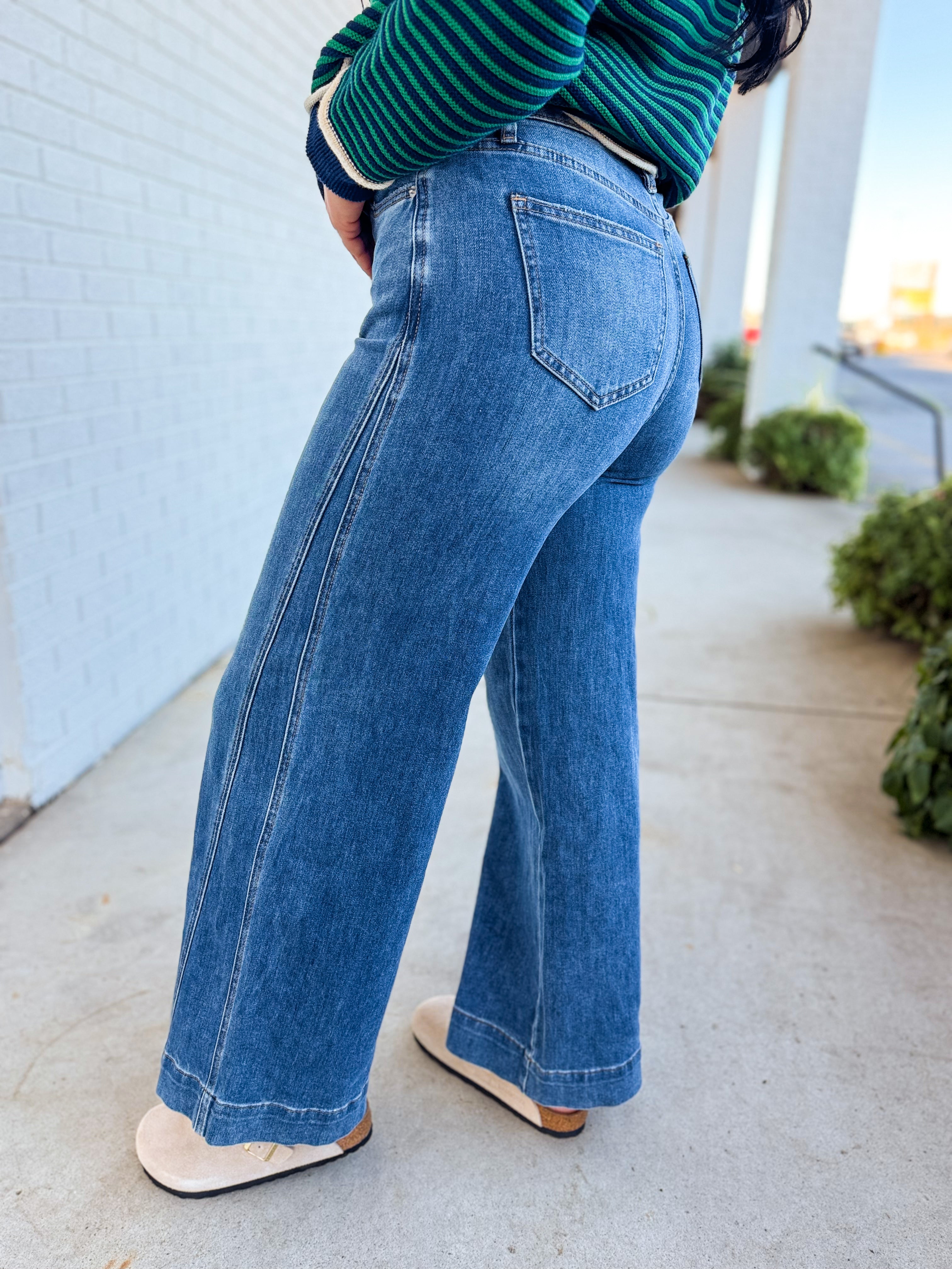 Mica High Rise Wide Leg Panel Denim Jeans - Medium - Lace and Grace Boutique