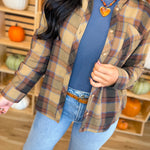 Oversized Plaid Flannel Shirt - Khaki - Lace and Grace Boutique