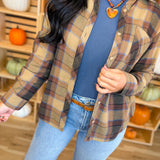 Oversized Plaid Flannel Shirt - Khaki - Lace and Grace Boutique