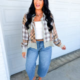 Oli & Hali Washed Plaid Mix Button Up Shirt - Olive Combo