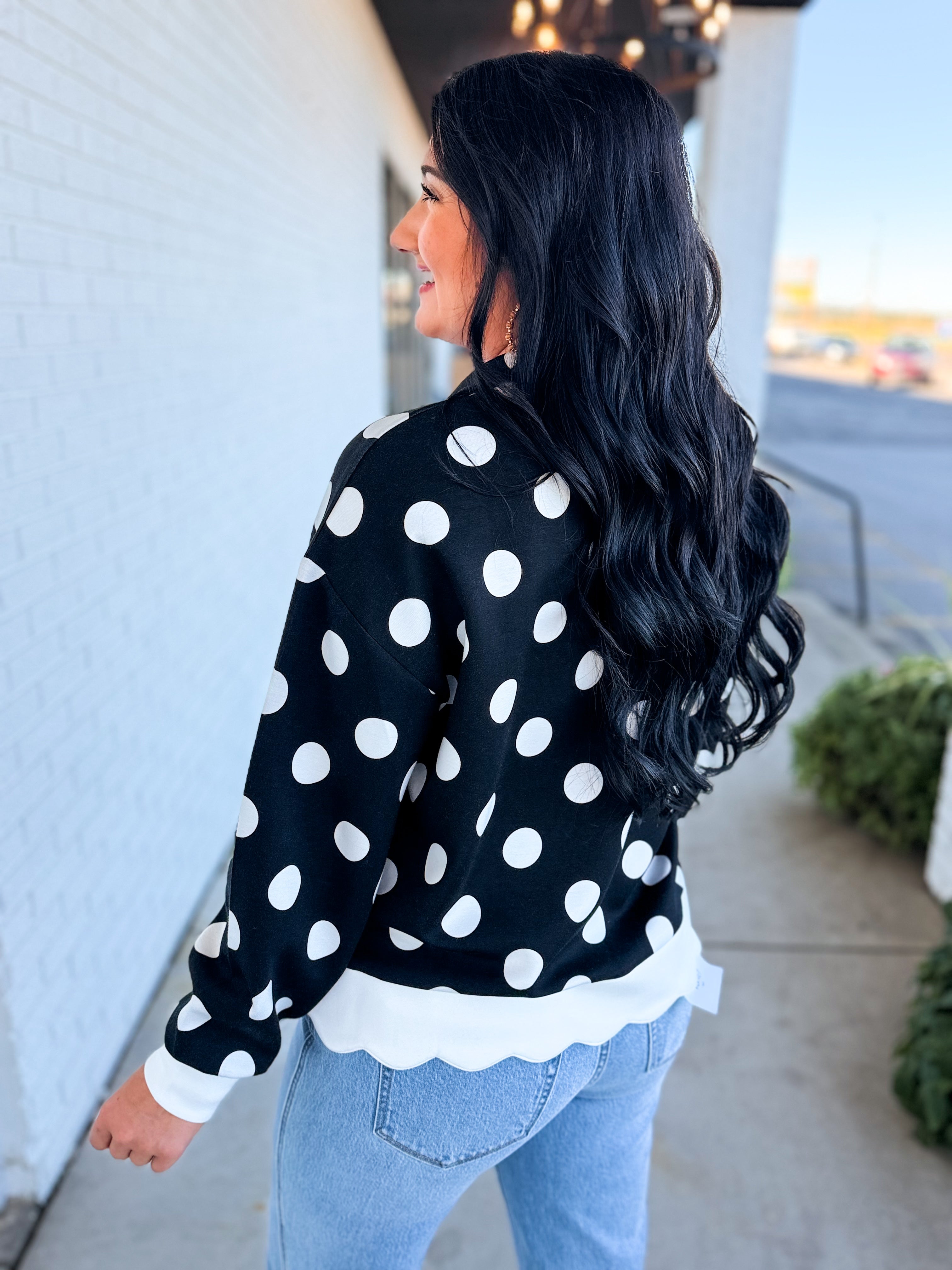 Simply Southern Polka Dot Quarter Zip Sweatshirt - Black - Lace and Grace Boutique