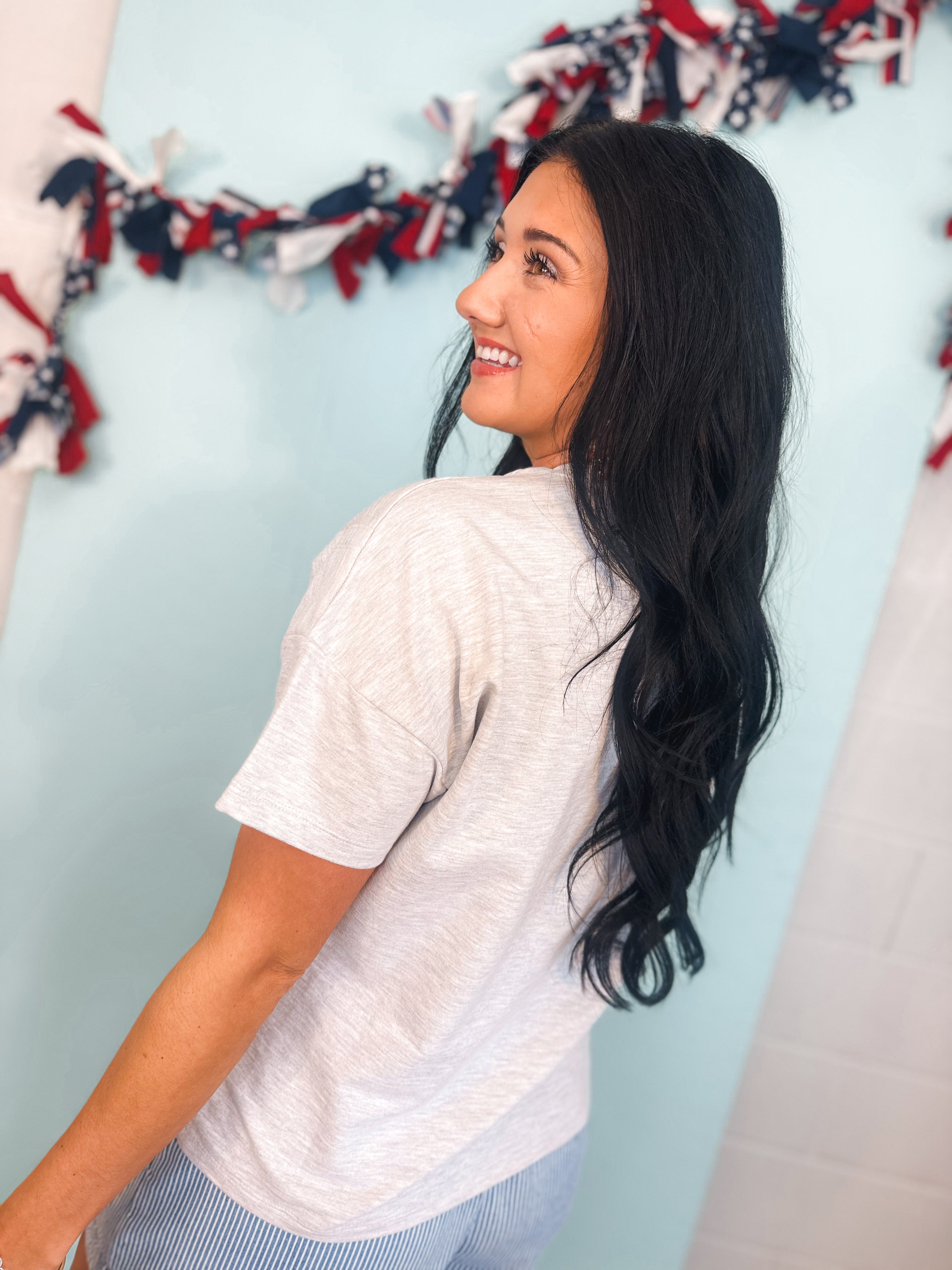 Simply Southern USA Patch Top - Light Heather - Lace and Grace Boutique