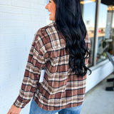 Plaid Printed Soft Button Up Cropped Woven Shirt - Aubrey - Lace and Grace Boutique