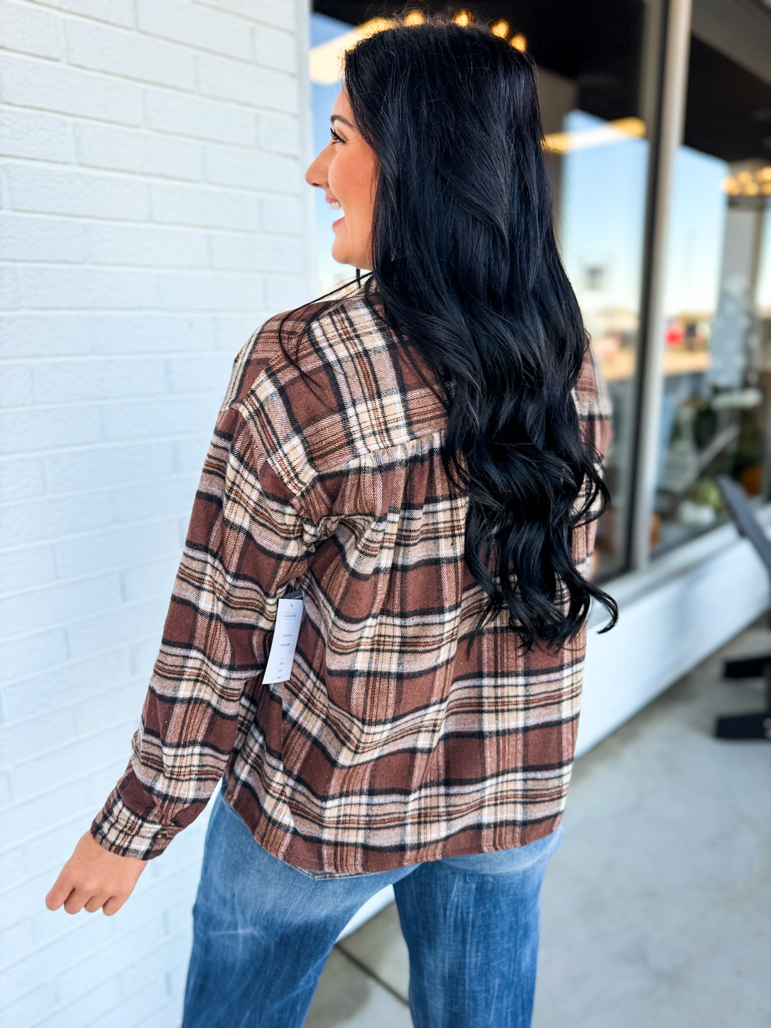 Plaid Printed Soft Button Up Cropped Woven Shirt - Aubrey - Lace and Grace Boutique