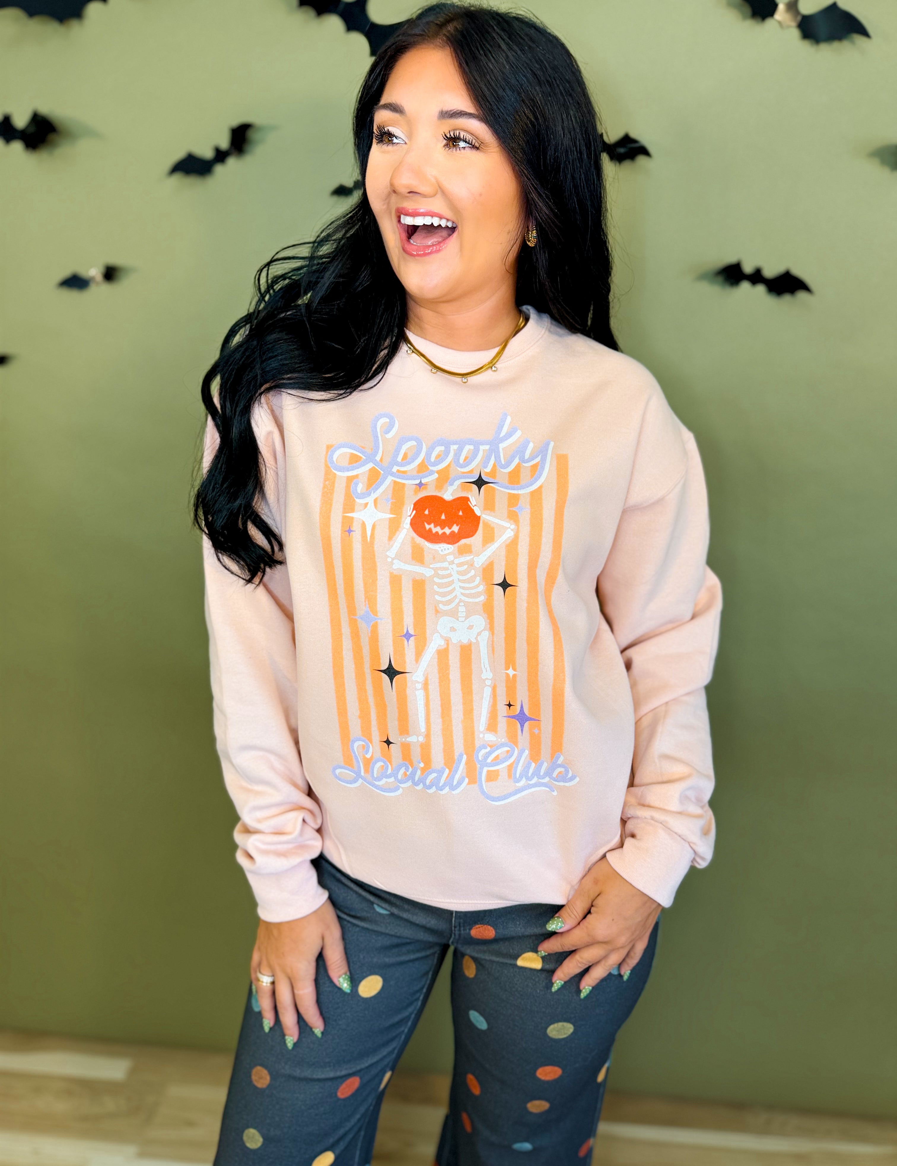 Spooky Social Club Graphic Sweatshirt - Pink - Lace and Grace Boutique