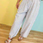 Striped Balloon Wide Leg Pants - White/Black - Lace and Grace Boutique
