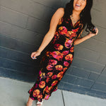 Golden Haze Twisted Strap Maxi Dress - Nightfall Bloom - Lace and Grace Boutique