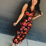 Golden Haze Twisted Strap Maxi Dress - Nightfall Bloom - Lace and Grace Boutique