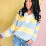 Wide Striped Collared Knit Sweater - Blue/Yellow - Lace and Grace Boutique