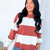 Striped Long Sleeve Oversized Top - Terracotta/Ivory